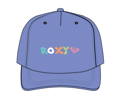 Casquette - Roxy bleue en coton avec logo coloré multicolore, style classique, vue de face.