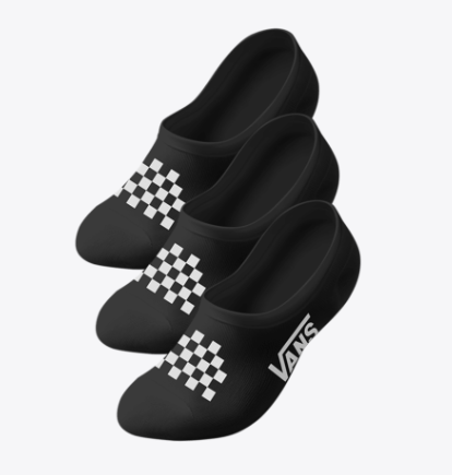 3 Paires de bas - Vans noirs avec motif damier blanc, en coton nylon élasthanne, vue de face, style intemporel unisexe adulte