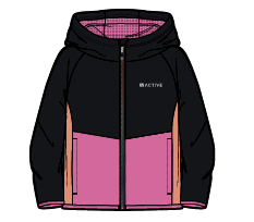 Veste - Nanö noire et rose avec capuche, fermeture zippée, détail tissu polyester élasthanne, pour enfant, vue de face