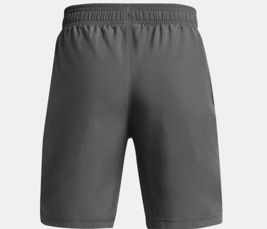 Short UA Tech™ Woven Wordmark - Under Armour short gris foncé en polyester, vue de dos, taille adulte, style sportif.