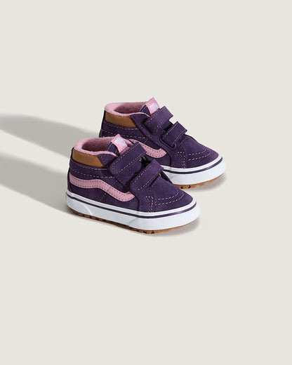 Bottillons Mi-Saison Mte Sk8-Mid Reissue V - Vans violet et rose en daim enfant fille, double velcro, vue de biais face droite.