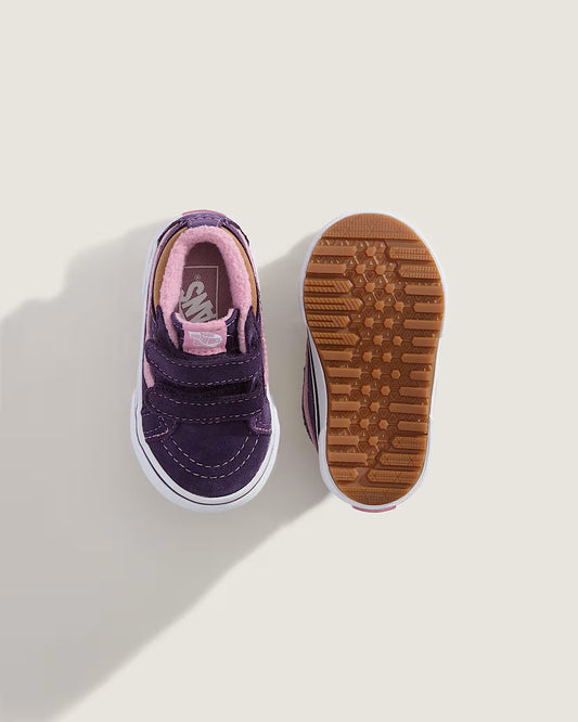 Bottillons Mi-Saison Mte Sk8-Mid Reissue V - Vans en daim violet et rose pour fille, vue dessus et semelle dessous.