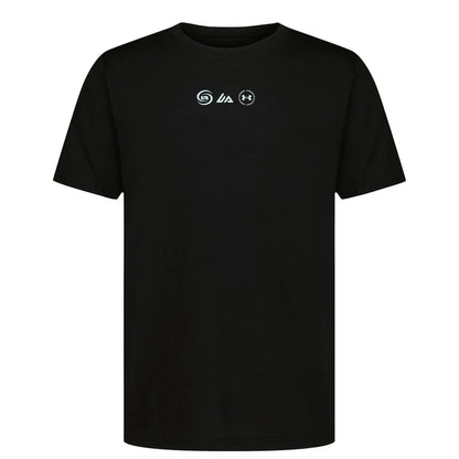 T-Shirt - Under Armour noir en coton avec col rond et manches courtes, logo blanc imprimé sur la poitrine, vue de face.