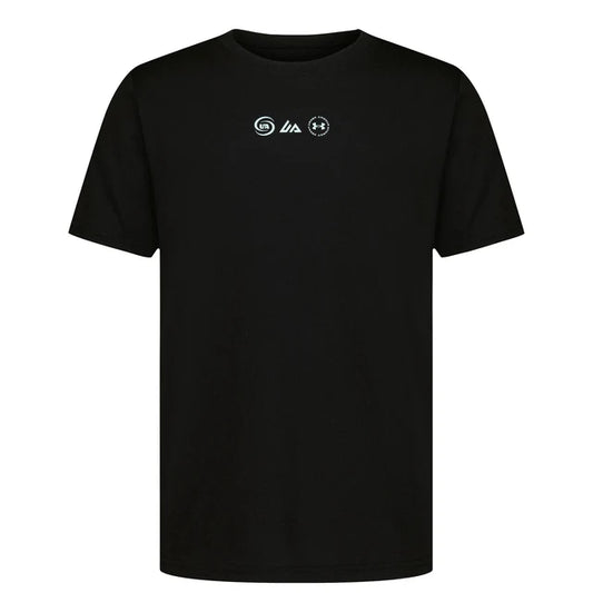 T-Shirt - Under Armour noir en coton avec col rond et manches courtes, logo blanc imprimé sur la poitrine, vue de face.