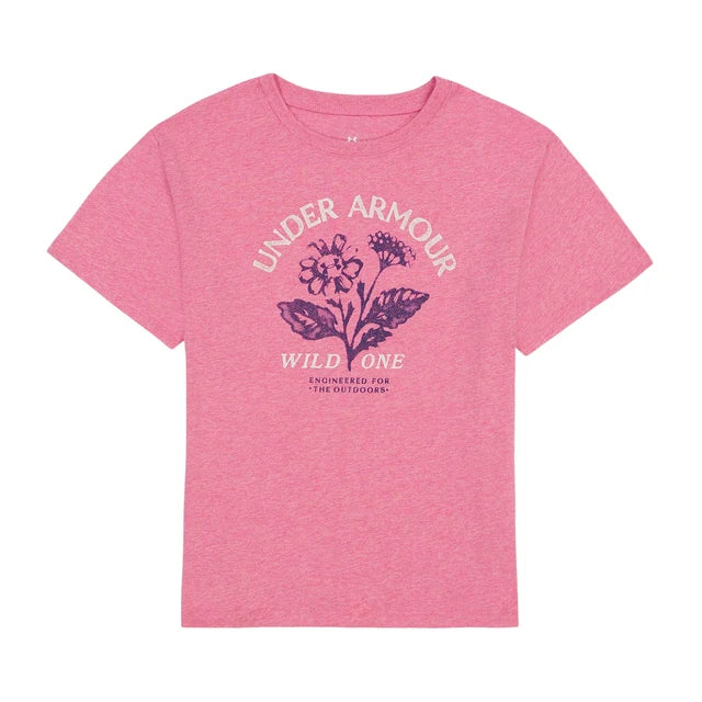 T-Shirt - Under Armour rose à manches courtes avec motif floral imprimé, vue de face pour enfant