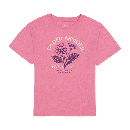 T-Shirt - Under Armour rose à manches courtes avec motif floral imprimé, vue de face pour enfant
