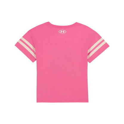 T-Shirt - Under Armour rose à manches courtes avec bandes blanches sur les manches, vue de face