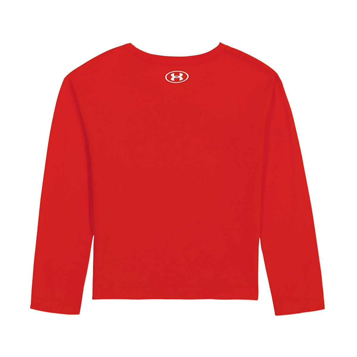 Chandail - Under Armour rouge à manches longues, col rond et logo blanc, vue de face