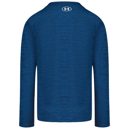 Chandail - Under Armour bleu marine à manches longues en tissu texturé avec logo au col vue de dos