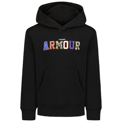 Hoodie - Under Armour noir à capuche, poche kangourou et logo multicolore sur le devant, vue de face
