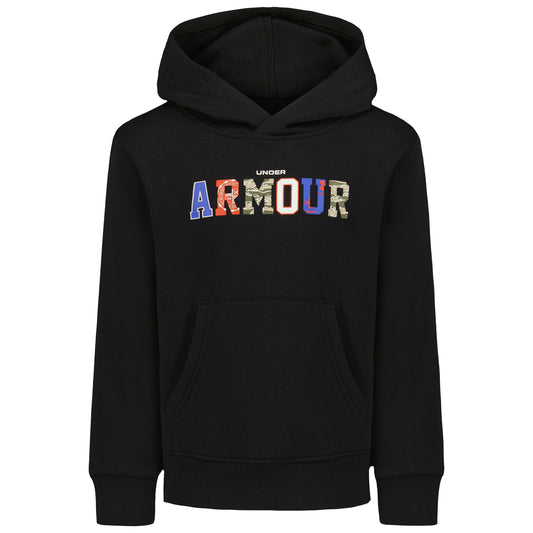 Hoodie - Under Armour noir à capuche, poche kangourou et logo multicolore sur le devant, vue de face