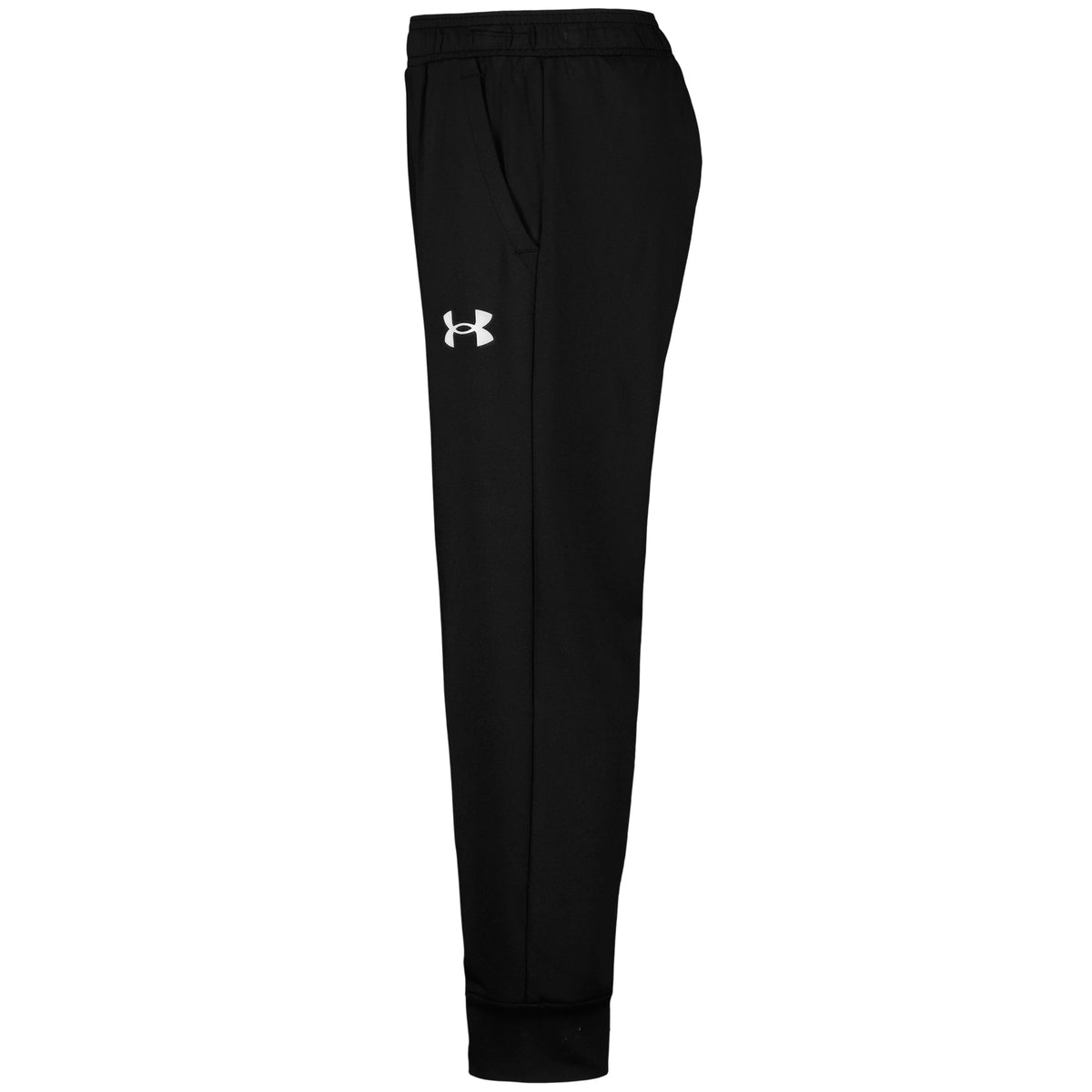Pantalon - Under Armour noir, coupe sportive, taille élastique et chevilles resserrées, logo blanc, vue de face