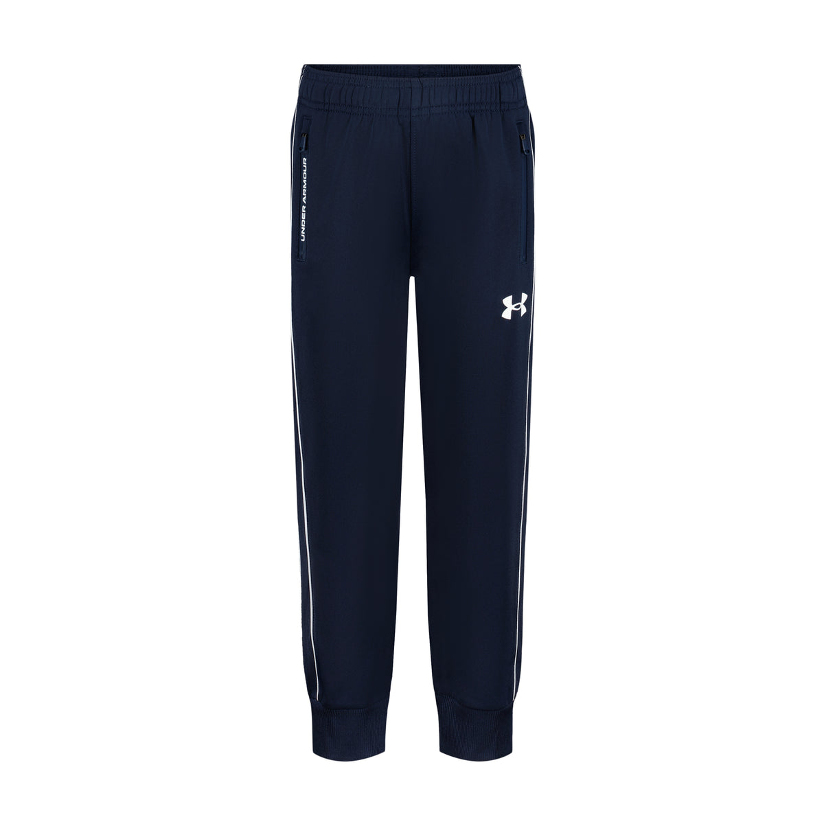 Pantalon - Under Armour bleu marine, style jogging à taille élastique et poignets resserrés, avec logo blanc, vue de face