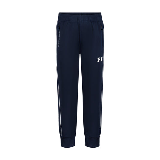 Pantalon - Under Armour bleu marine, style jogging à taille élastique et poignets resserrés, avec logo blanc, vue de face