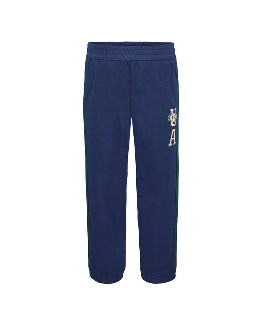 Pantalon - Under Armour bleu marine, coupe décontractée, taille élastique, poches latérales et logo sur la jambe, vue de face