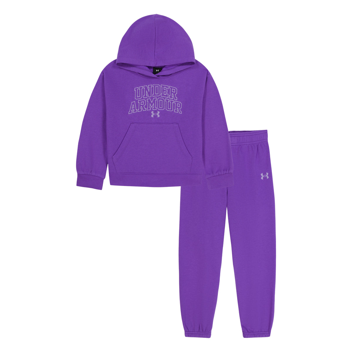 Ensemble - Under Armour violet pour enfant, composé d’un sweat à capuche et d’un pantalon jogging, vue de face