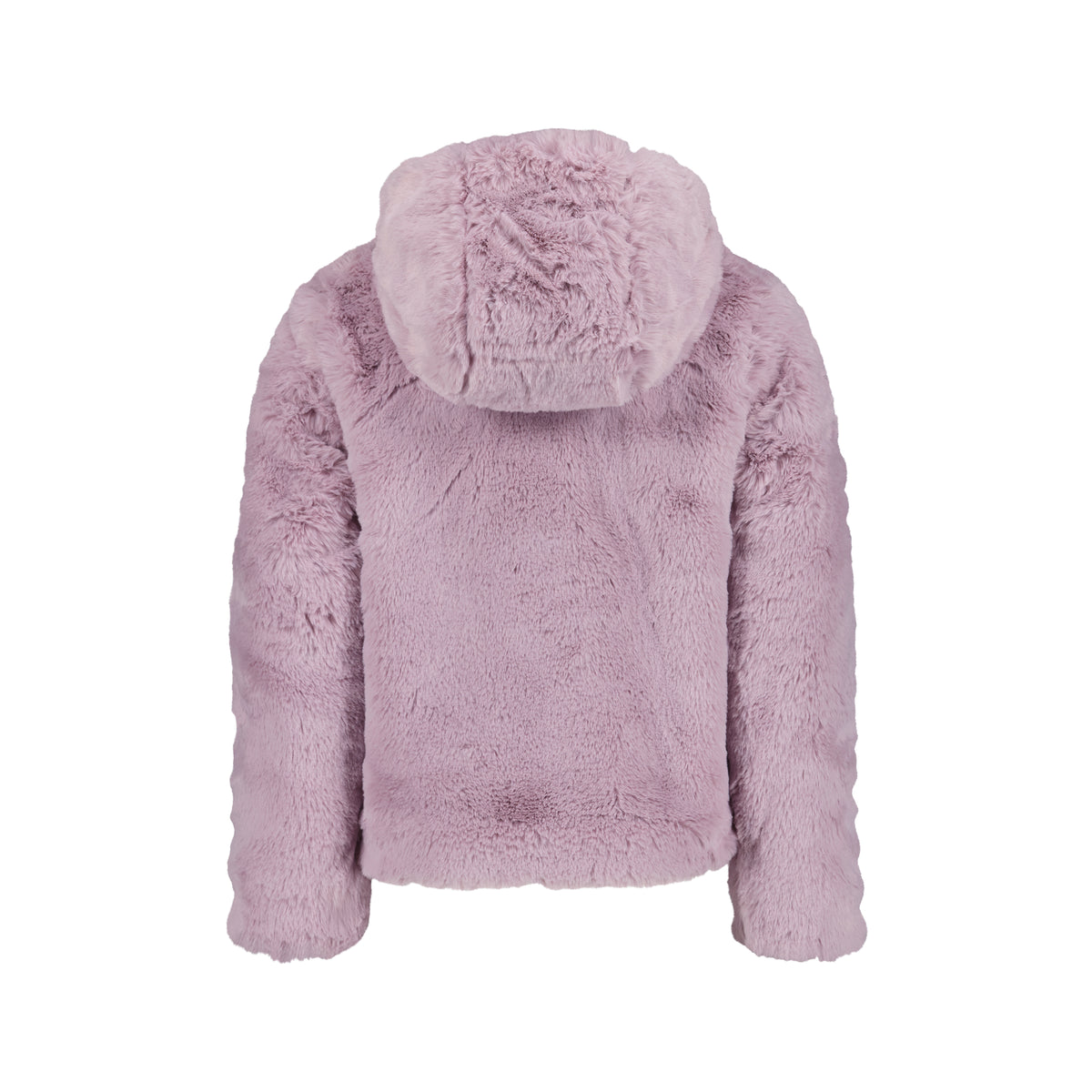 Manteau Mi-Saison - Under Armour rose en matière effet fourrure avec capuche, vue de dos