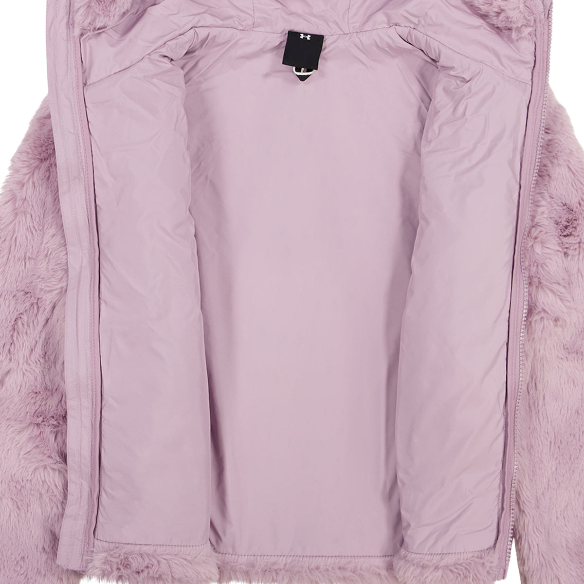 Manteau Mi-Saison - Under Armour, doublure textile rose et bordure pelucheuse, vue intérieure en détail