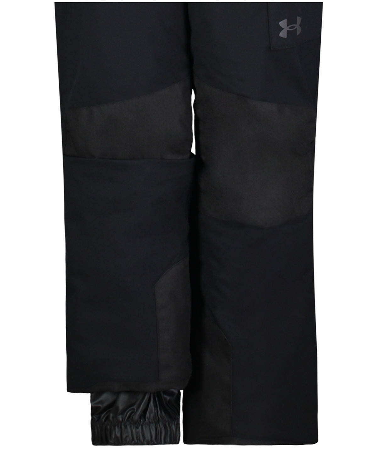 Salopette de neige - Under Armour noire, vue de détail de face, avec renforts aux genoux et bas de jambes élastiqués