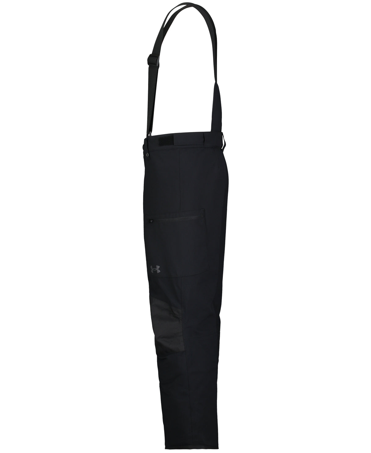 Salopette de neige - Under Armour noire à bretelles réglables, poche zippée et coupe droite, vue de face en plein pied