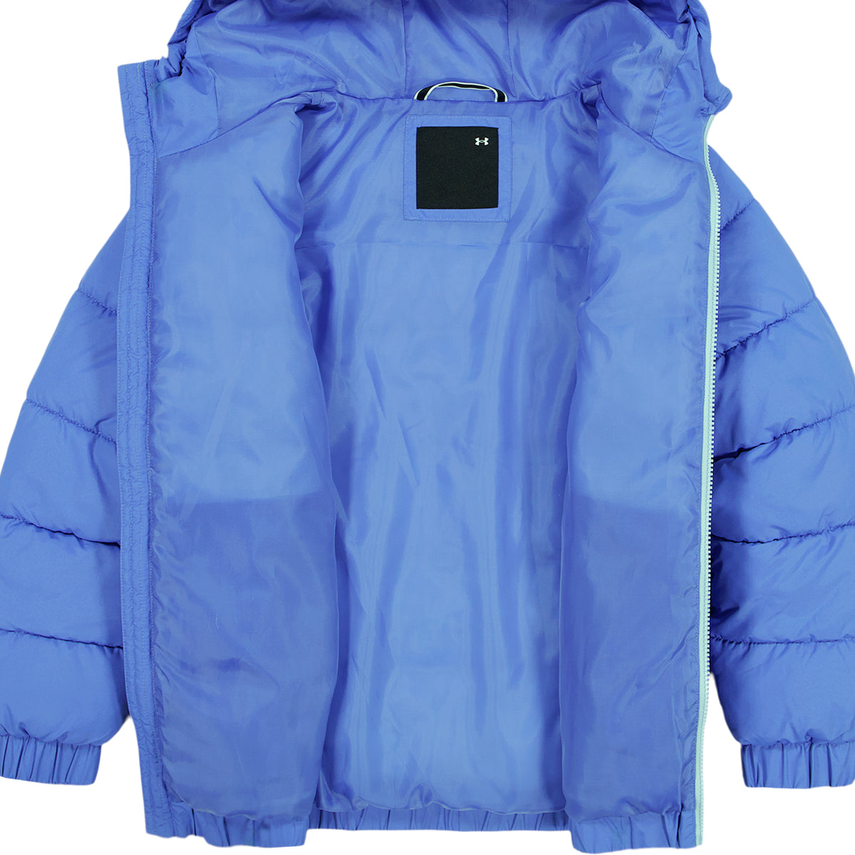 Manteau Mi-Saison - Under Armour bleu matelassé à doublure visible, manches longues, vue intérieure de face