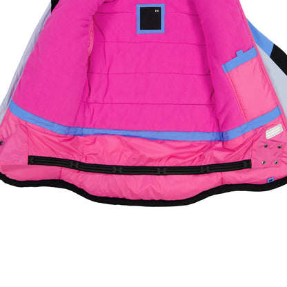 Manteau D'hiver - Under Armour rose vif avec détails bleus et fermeture éclair intérieure visible en vue rapprochée