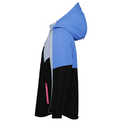 Manteau D'hiver - Under Armour bleu noir et blanc avec capuche et fermeture rose vue de profil