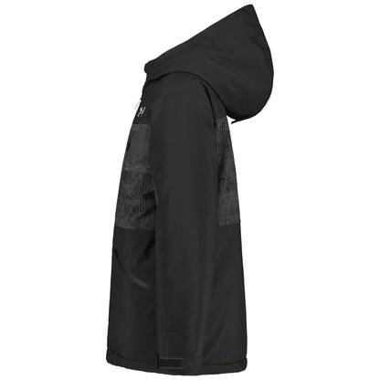 Manteau d'hiver - Under Armour noir à capuche, vue de profil avec empiècements texturés et fermeture zippée