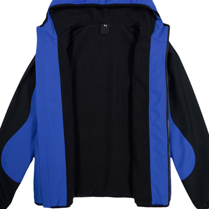 Veste à capuche bleue et noire ouverte vue de face avec intérieur noir et fermeture éclair