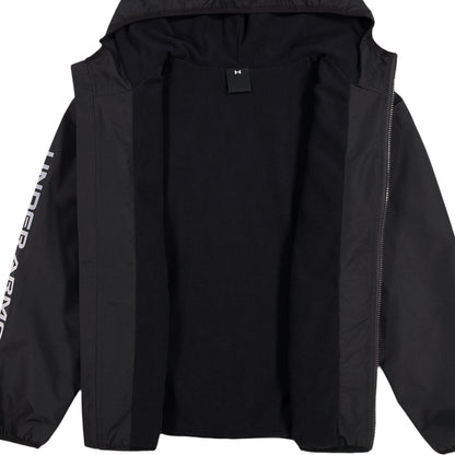 Manteau Mi-Saison - Under Armour noir à capuche et fermeture éclair ouverte sur l’avant vue de face