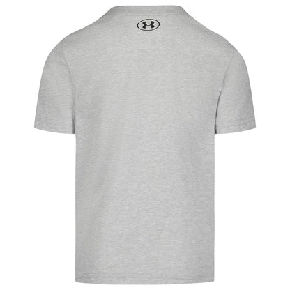 T-Shirt - Under Armour gris clair en coton, style uni avec logo noir imprimé dans le haut du dos, vue de dos.