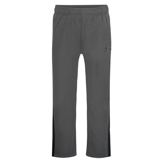 Pantalon - Under Armour gris clair avec empiècements noirs sur les côtés, coupe droite, en tissu synthétique, vue de face.