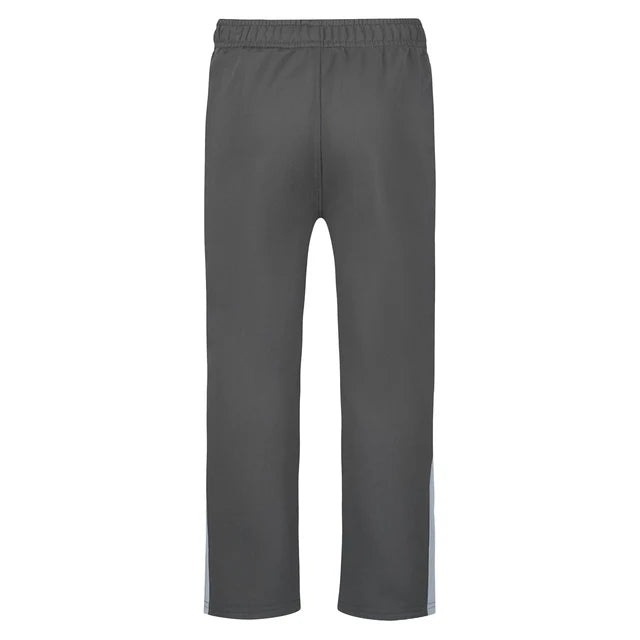 Pantalon - Under Armour gris foncé avec bandes latérales grises claires, en tissu stretch, vue de dos.