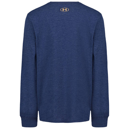 Chandail - Under Armour bleu marine à manches longues en tissu doux, vue de dos avec logo beige sur le col, pour enfant garçon.