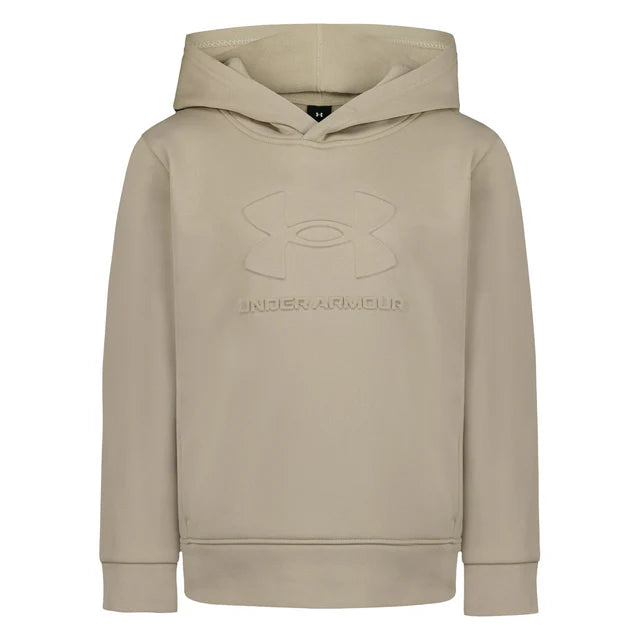 Hoodie - Under Armour beige en tissu doux avec capuche, logo embossé ton sur ton, pour enfant, vue de face