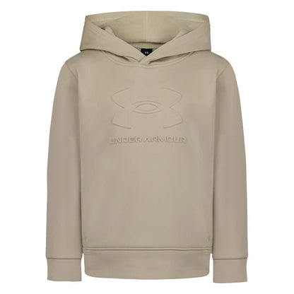 Hoodie - Under Armour beige en tissu doux avec capuche, logo embossé ton sur ton, pour enfant, vue de face