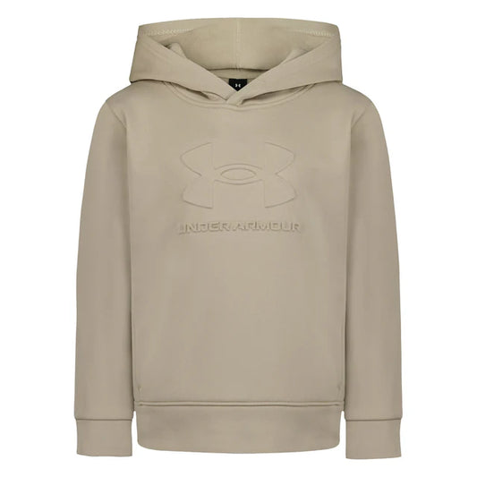 Hoodie - Under Armour beige en tissu doux avec capuche, logo embossé ton sur ton, pour enfant, vue de face