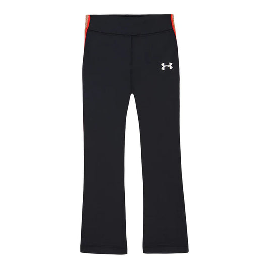 Pantalon - Under Armour noir avec détail rouge sur les côtés, coupe droite, tissu extensible pour enfant, vue de face.