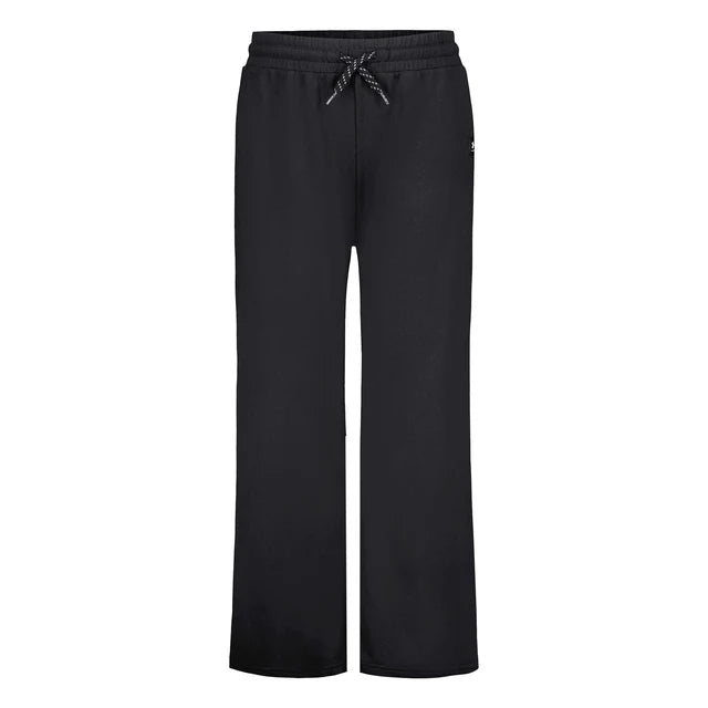 Pantalon - Under Armour noir en tissu technique, coupe droite avec ceinture élastique et cordon, vue de face.