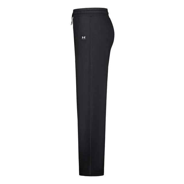 Pantalon - Under Armour noir en tissu technique, coupe droite, taille élastique avec cordon, vue de profil pour homme adulte.