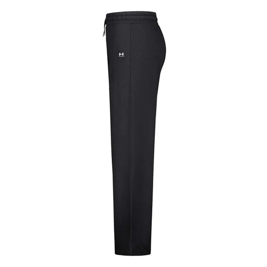 Pantalon - Under Armour noir en tissu technique, coupe droite, taille élastique avec cordon, vue de profil pour homme adulte.