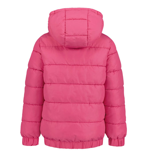 Manteau Mi-Saison - Under Armour rose vif matelassé avec capuche, en tissu synthétique, pour enfant, vue de dos.