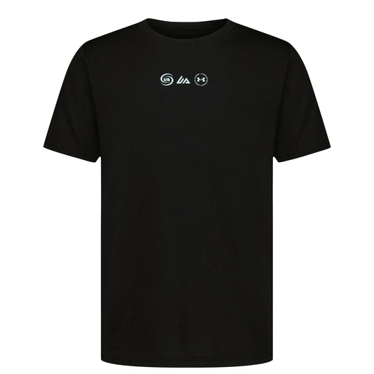 T-Shirt - Under Armour noir à manches courtes avec logos contrastés sur la poitrine, vue de face