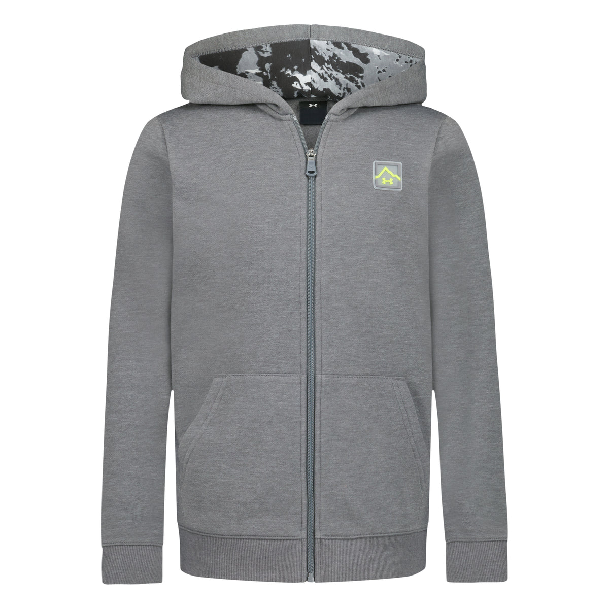Veste - Under Armour grise à capuche avec doublure camouflage intérieure fermeture zippée et poches avant vue de face