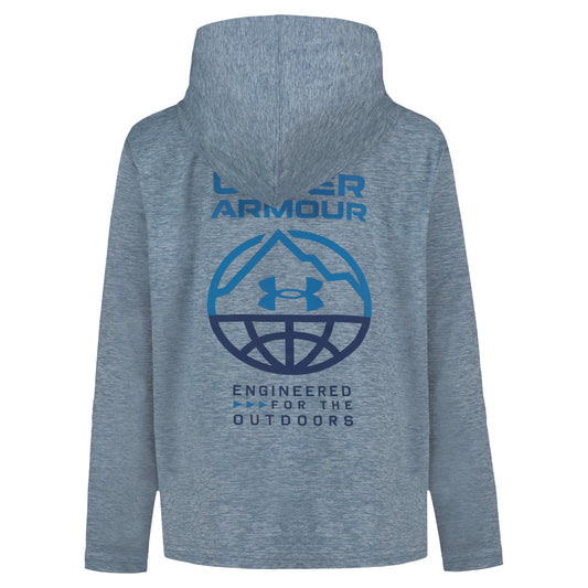 Chandail - Under Armour gris à manches longues, col montant et logo bleu, vue de face, style sportif pour adulte