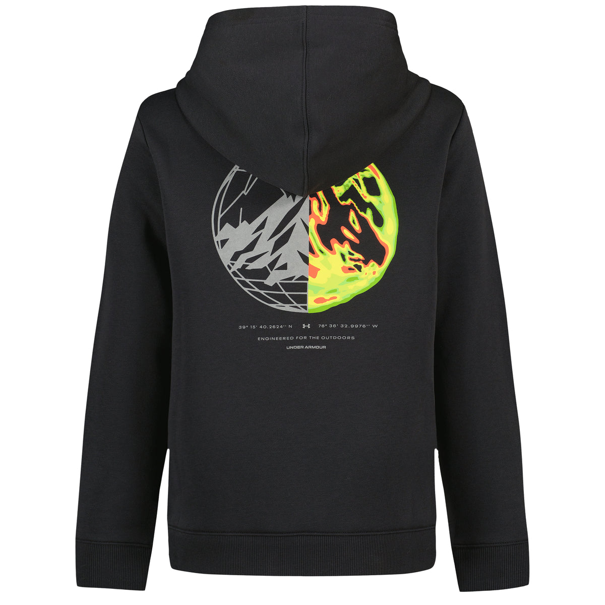 Hoodie - Under Armour noir à capuche, vue de dos, avec imprimé graphique coloré et manches longues