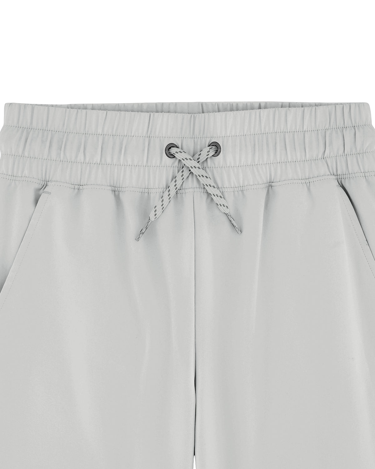 Pantalon - Under Armour gris clair à taille élastique et cordon de serrage, poches latérales, vue de face en détail