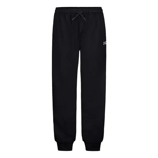 Pantalon - Under Armour noir, style jogging avec cordon de serrage et poignets élastiques, vue de face sur fond blanc