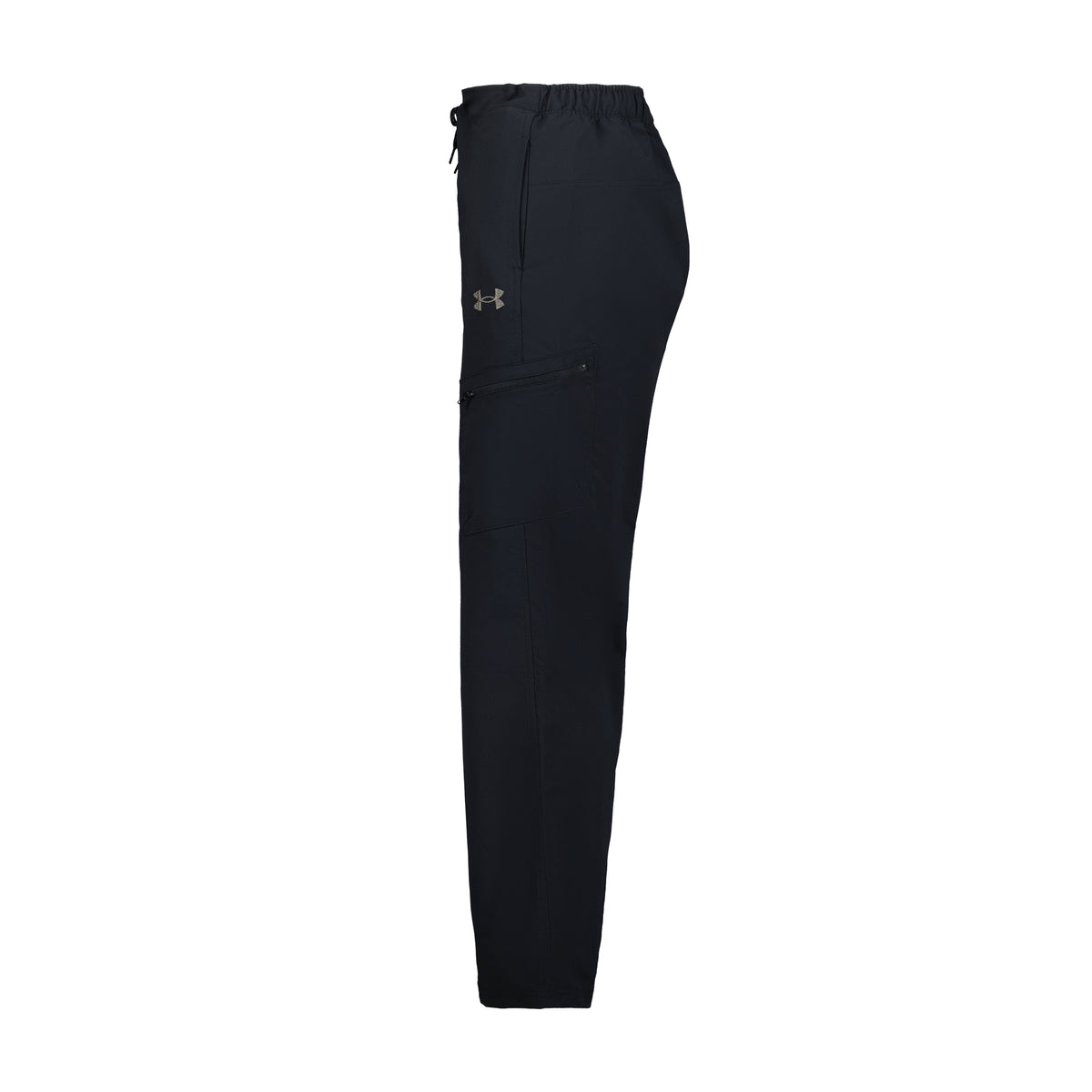 Pantalon Cargo - Under armour noir, coupe cargo avec taille élastique et poche latérale, vue de profil