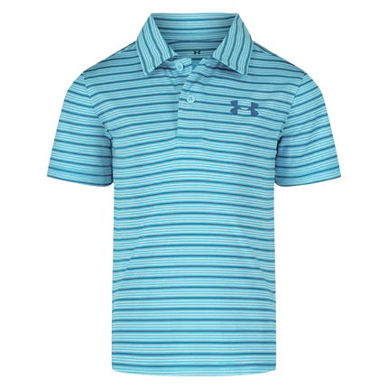 Polo - Under Armour bleu rayé à manches courtes avec col classique et logo sur la poitrine